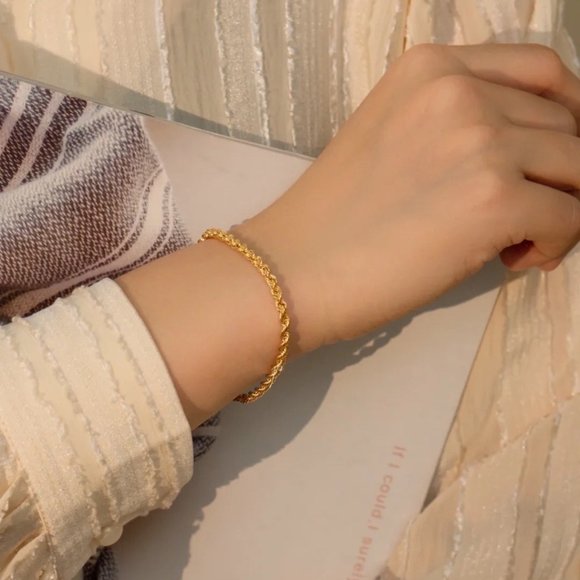 3/$35 18K Gold Plated Gold Twist Rope Chain Bracelet Stainless Steel Jewelry - Picture 4 of 6